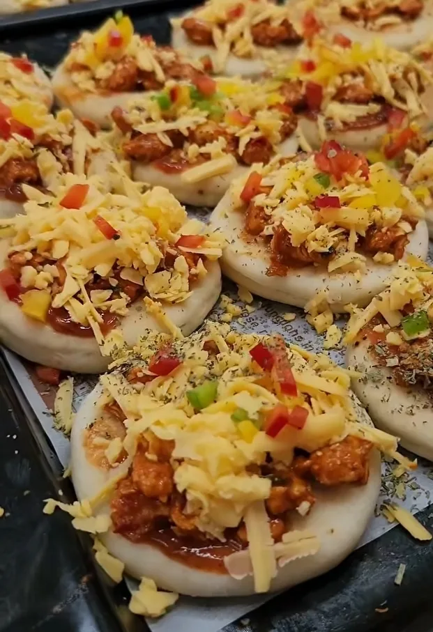Freshly prepared mini pizzas
